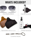RB3449 Pilot Shape Nonpolarized Sunglasses with gray gradient lenses, cleaning kits, special edition case, and screwdriver keychain.