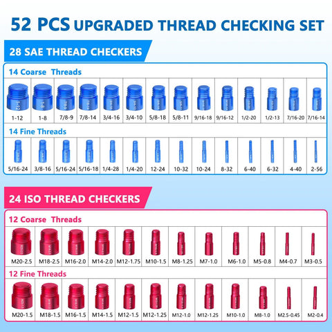 All In One 52 Piece Thread Checker Kit For Nuts And Bolts With 28 SAE And 24 Metric Gauges Quickly Identify Bolt Sizes And Threads