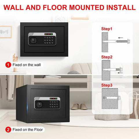 1.3 Cu Ft Fireproof And Waterproof Safe Box With Digital Security And Combination Lock Alarm System wall and floor mounted