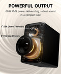 Close-up of M60 Desktop Bluetooth Speaker System with 3" mid bass and 1" tweeter, showcasing powerful 66W RMS output.