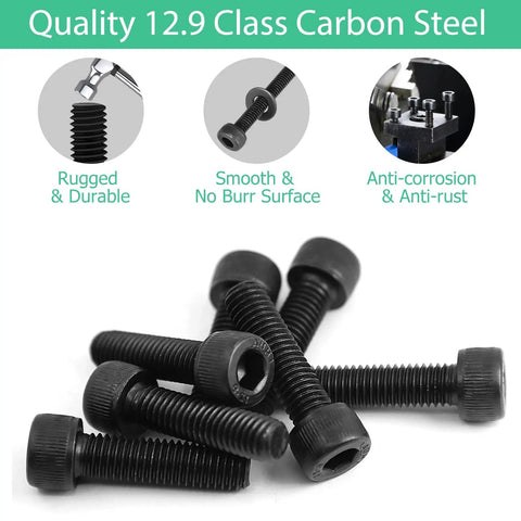Heavy Duty M3x30mm Hex Socket Head Cap Screws And Bolts 130 Piece Set 12.9 Grade Carbon Steel with anti-corrosion finish.
