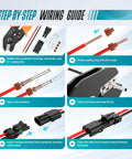 Premium 2 Pin Automotive Waterproof Connector Kit With Removal Tool Sealed Male Female Terminals For Car Truck Marine Boat Motorbike Wiring Repairs Fits 14-18 AWG Heavy Duty Electrical Harnesses wiring guide with crimping steps