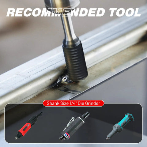 AlCrN Coated Carbide Rotary Burr Bit SB Five Double Cut For Die Grinder One Quarter Inch Shank in use on metal surface