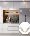 Modern kitchen with Bohemian Style Braided Rope Wooden Cabinet Pulls 4 Pack Hand Woven Cotton Rope Handles, white cross knot design.