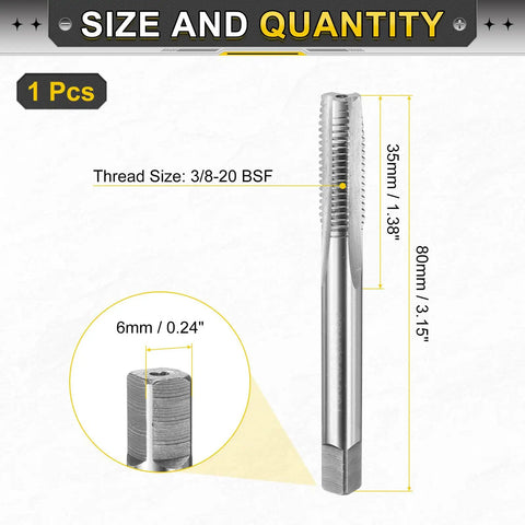 Professional Grade Hand Taper Tap Measuring Exactly For 3/8-20 Bsf 2B Screws Crafted From Tough Hss Steel shown with dimensions.