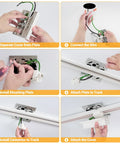 Instructional guide for installing 26 Foot H Track Lighting Rails Kit With Floating Canopy Connector White H Type Rails End Caps