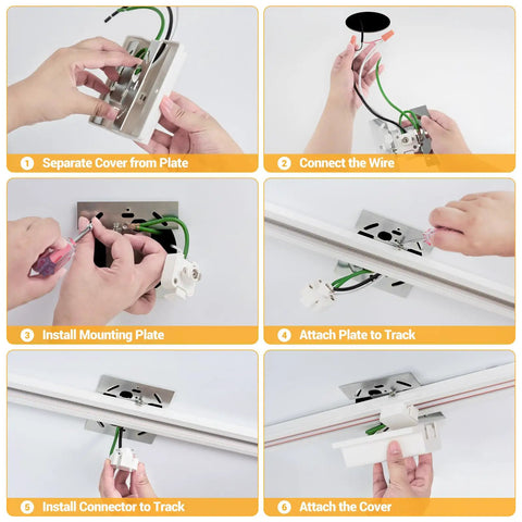 Installation steps for Six Point Six Foot White H Track Lighting Kit With Floating Canopy Connector End Caps Live End Feeds And I Connectors