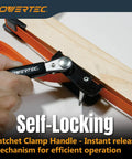Heavy Duty Adjustable Band Clamp For Woodworking With 15 Ft Strap solid ratcheting grip, self-locking handle in action.