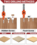 Two drilling methods with Must Have Pro Grade Countersink Drill Bit Set With Quarter Inch Hex Shank for hidden and flush screw in wood