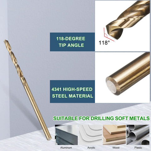 2 Point 5mm Drill Bit Set 10 Pc High Speed Steel Straight Shank 118 Degree Gold Finish For Copper Aluminum Wood Plastic And Light Metals DIY Friendly Handyman Grade Kit For Everyday Home Projects
