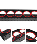 Wall Mounted Spray Bottle Holder And Storage Organizer Rack For Garage Car Wash Home Cleaners Built Tough Black Iron Frame with red ring inserts.