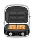 SMEG MGF01 Retro Countertop Electric Grill and Panini Press With Swappable Plates For Waffles, Burgers, And Steak, making waffles.