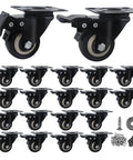 Heavy Duty 2 Inch Caster Wheels Set Of 20, Double Locking Polyurethane Rolling Casters showing 20 black casters with swivel locks.