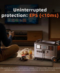 Man using Go To Off Grid Power Station With 3600W Peak Output And 3600Wh LiFePO4 Battery next to TV in living room