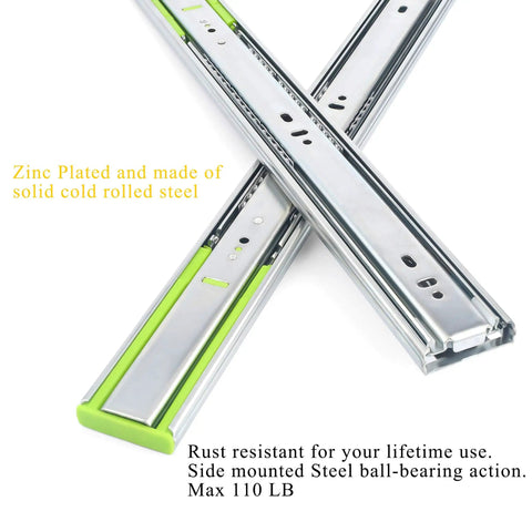 Soft Close Drawer Slides 20 Inch 5 Pairs 3-Section Full Extension Ball Bearing Side Mount Cabinet Drawer Slides 110 LB Capacity Zinc Plated Steel Heavy Duty Quiet Close Hardware
