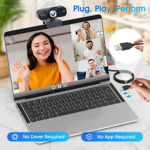 Image of Straight Up Crisp 1080P Full Hd Webcam With Noise Canceling Mic set up on a laptop for video conferencing.
