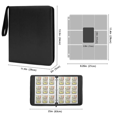 900-Card Capacity Top Loader Binder For 3x4 Cards, 9-Pocket Pages, Side Loading, Waterproof PU Leather, Ringless, inside view