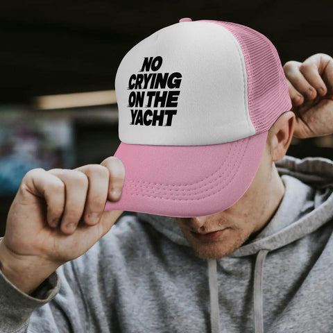 Lightweight Pink Trucker Cap For Men, Washed Distressed Low Profile Baseball Hat, outdoor travel style with slogan detail