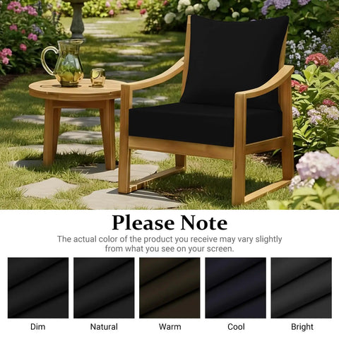Outdoor Chair Cushions 24x24 Deep Seat Waterproof Fade Resistant Patio Cushions With Handle And Removable Cover For Sofa Couch And Patio Chairs Black Set on wooden chair in garden setting