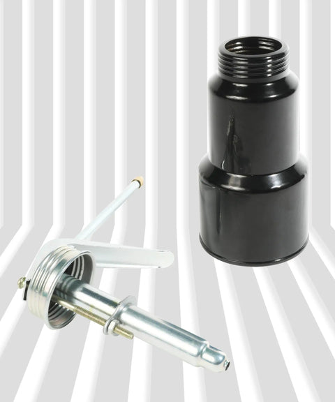 Badass Heavy Duty Metal Pump Oil Can With Comfort Grip Pistol Handle And Six Inch Spout, black metal can and grease gun.