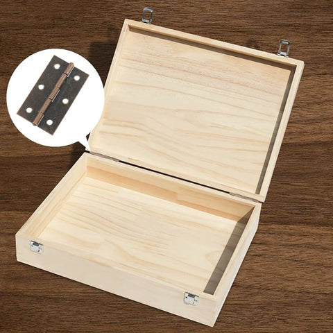 Heavy Duty Folding Butt Hinges 2.5 Inch Iron With Red Bronze Finish 12 Pack For Garden Boxes Chicken Coops Craft Doors, open wooden box showing hinge.