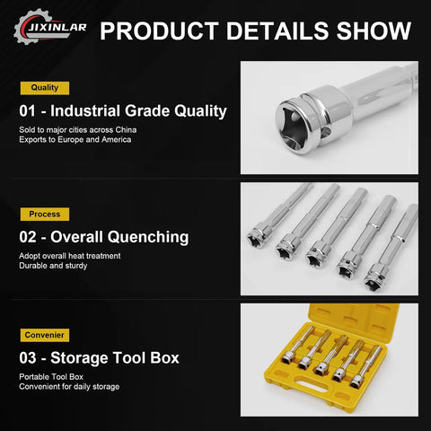 Grab This Bad Boss 5 Pcs Extra Long Thin Wall Metric Socket Set In 8 To 14mm Sizes For Heavy Duty Impact Work That Crushes The Tough Stuff With Reliable Cr V Steel Performance, 1/2 drive sockets in yellow case