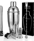 All In One 6 Piece Cocktail Shaker Set With 24 Oz Shaker Muddler Jigger Spoon And Pourers Pro Grade 18 8 Stainless Steel Rust Proof