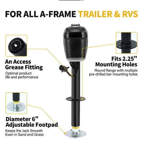 12V Electric A Frame Trailer Tongue Jack With 7 Way Plug, 4000 Lb Lift Capacity, Heavy Duty, 21 Inch Travel, product details view