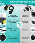 Comparison chart highlighting features of All In One Garbage Disposal Air Switch Kit For Sink Top With Single Outlet Matte Black 3.6 Inch Push Button Brass Cover UL Listed Compatible With All Garbage Disposals against competitors.