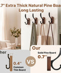 4 Pack Wall Mounted Coat Hooks Heavy Duty Double Design Hang Your Fits Smoothly Premium Walnut Wood Black Metal Frame in use.