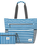 Waterproof Sandproof Beach Tote Bag With Large Capacity Two-In-One Foldable Design For Women Navy Stripe Includes Extra Small Purse