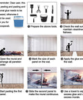 Steam Engine Train Wallpaper Mural installation guide showing pre-cut strips and step-by-step instructions on a wall.