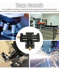 XY dual-axis precision displacement platform in lab setup, shown with optical and machinery applications, manual fine-tuning visible.