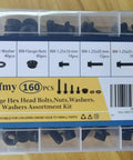 M8-1.25 Flange Bolt Kit 160-Piece With 8mm Bolts, Serrated Flange Nuts in clear case