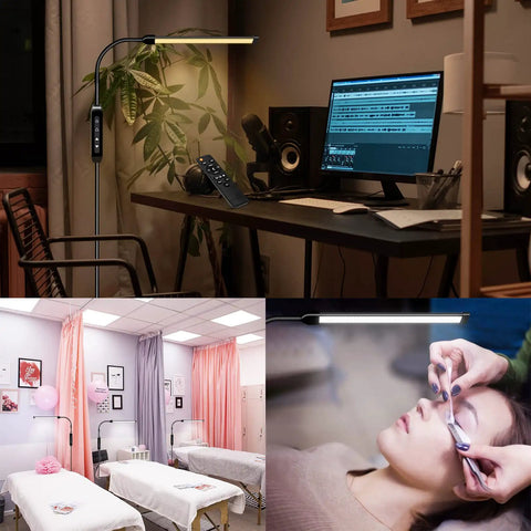 LED Floor Lamp With Remote Control For Eyelash Extensions And Makeup, Gooseneck Dimmable Standing Reading Lamp in use