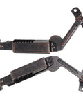 Dark brown iron lid support hinges for chest lids and wood boxes built to last heavy duty spring loaded curved arm design