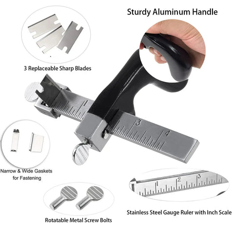 Leather Strap Cutter With Adjustable Blade And Three Blades, Aluminum Handle With Non Slip Grip, Hat Brim Cutter, Inch Scale Ruler