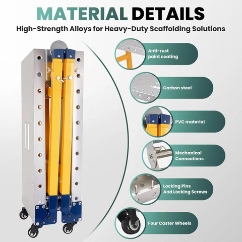 Material details of Heavy Duty Carbon Steel Folding Welding Table Offers 2200 Lbs Capacity And Adjustable Height With Swivel Casters.