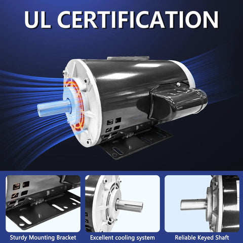 Powerful 1 HP Electric Single Phase Motor For Air Compressors 56C Frame 115 208 230 Volt 60 Hz 1750 RPM UL certified