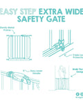 Diagram of Extra Wide Baby Gate 29 To 49 Inches For Doorways And Stairs, Pressure Mounted Safety Gate With Door, Kid Friendly, Features and Install