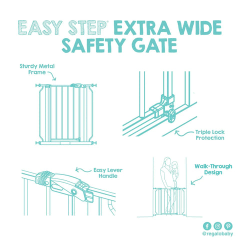 Diagram of Extra Wide Baby Gate 29 To 49 Inches For Doorways And Stairs, Pressure Mounted Safety Gate With Door, Kid Friendly, Features and Install