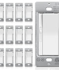 12 Pack No Hassle Slide Dimmer Light Switch Single Pole Or Three Way For Led Dimmable Lamps And Cfl Incandescent Halogen Bulbs Low Profile wall controls with white finish.