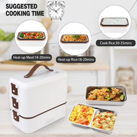 Electric Lunch Box Warmer On The Go Grab And Go 300W 110V Wall Plug 3 Layer 800ML Stainless Steel Containers with food