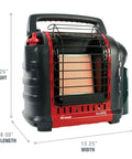 Portable Propane Heater With 9,000 BTU Radiant Heat For Indoor Or Outdoor Use, red and black, dimensions 13.25" x 8.00" x 13.25".