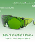 Heavy Duty Laser Safety Goggles Delivering Serious Eye Protection Against Hazardous Beams For Welding Marking Cleaning And Machine Shops Featuring Real Talk Anti Glare Coatings And Polycarbonate Shields That Are Actually Built Different in green color with high VLT.