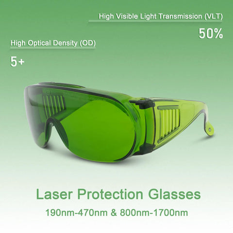 Heavy Duty Laser Safety Goggles Delivering Serious Eye Protection Against Hazardous Beams For Welding Marking Cleaning And Machine Shops Featuring Real Talk Anti Glare Coatings And Polycarbonate Shields That Are Actually Built Different in green color with high VLT.