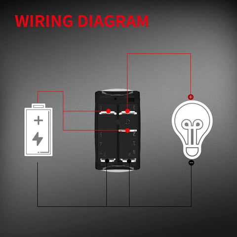 Wiring diagram for 12V Horn Button Momentary Rocker Switch with Blue LED lights, showing battery and bulb connections for ATV UTV RZR.