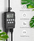 7 Day Outdoor Programmable Timer With Dual Outlets Set It And Forget It Heavy Duty Weatherproof Digital Timer Featuring Display Screen