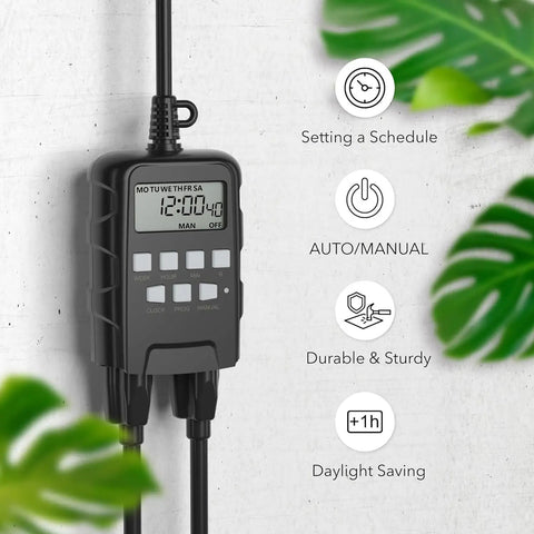 7 Day Outdoor Programmable Timer With Dual Outlets Set It And Forget It Heavy Duty Weatherproof Digital Timer Featuring Display Screen