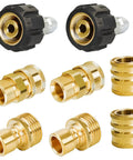 Beefy Brass Pressure Washer Adapter Set Quick Disconnect Kit M22 Male Thread Connector Swivel To 3/8 Inch Quick Connect And 3/4 Inch Quick Release 8 Pack Pro Grade